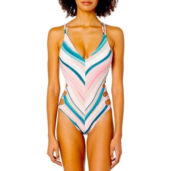 The Bikini Lab PLUS Striped Monokini Cut Out One Piece Sz XXL - Picture 1 of 2